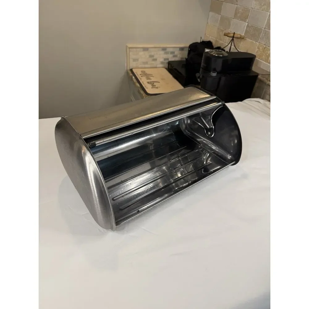 Stainless Steel Roll Top‎ Bread Box Countertop Kitchen Storage